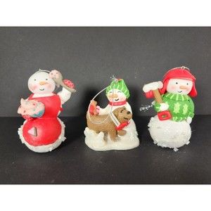 Set Of 3 Snowman Christmas Ornaments Glitter Sparkle hanging